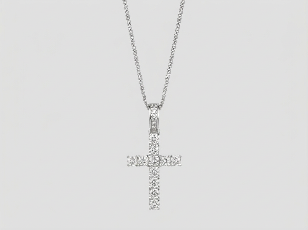ICED STEEL CROSS CHAIN | SILVER