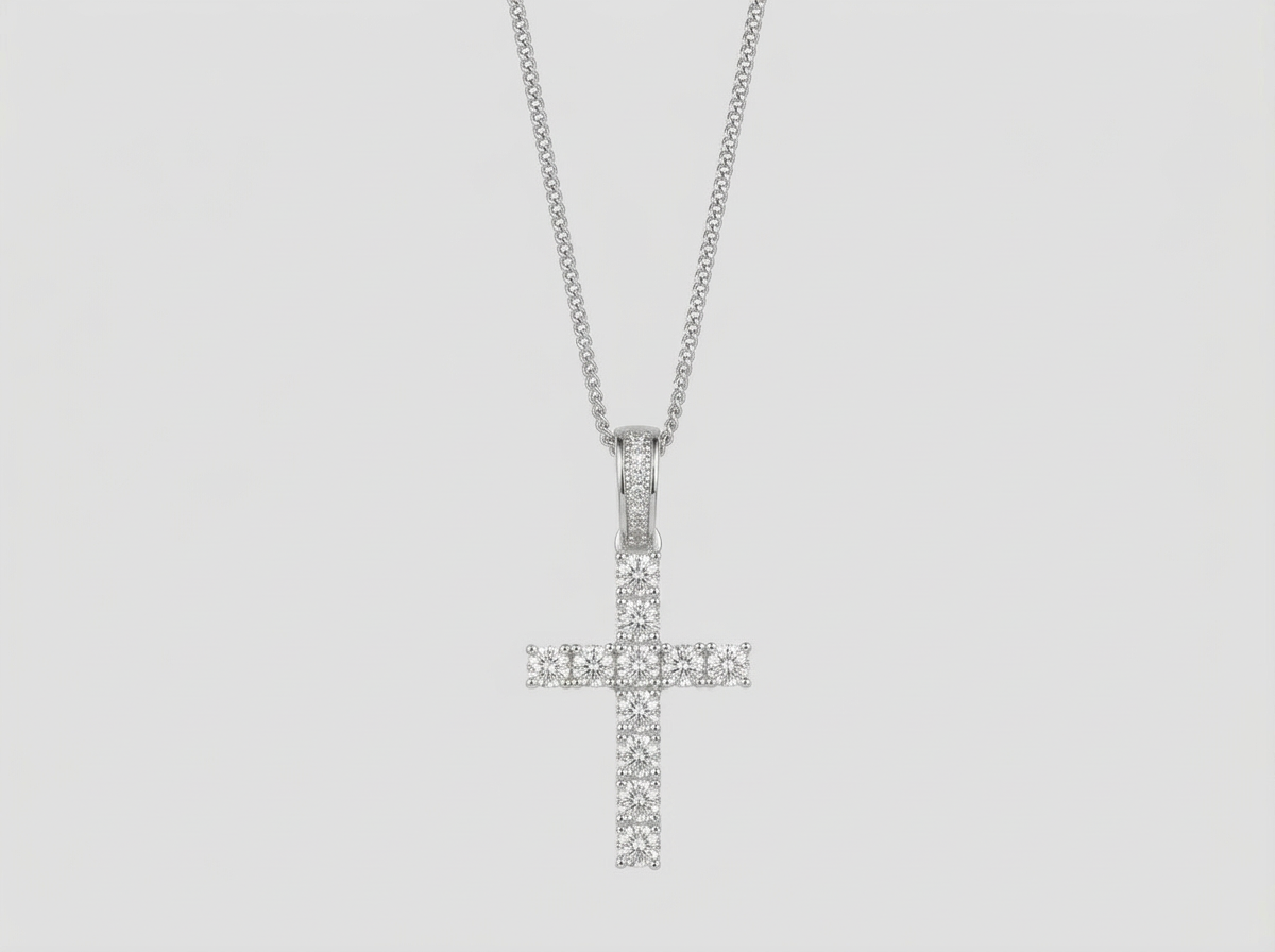 ICED STEEL CROSS CHAIN | SILVER