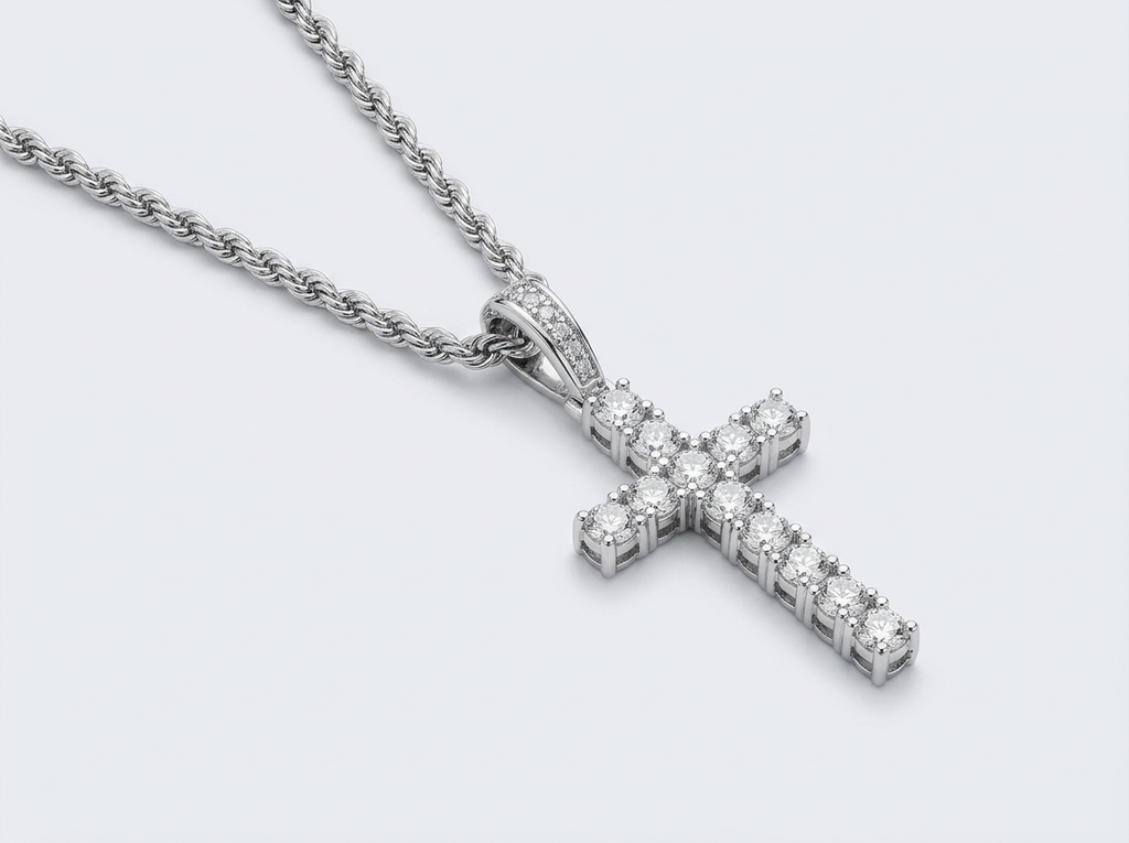 ICED STEEL CROSS CHAIN | SILVER
