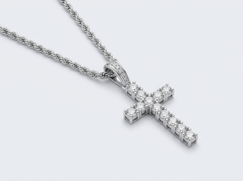 ICED STEEL CROSS CHAIN | SILVER
