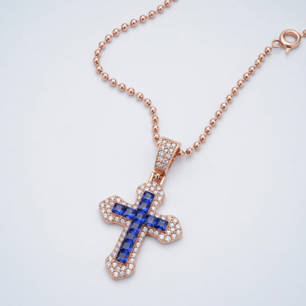 ICED GOLD CROSS CHAIN | BLUE