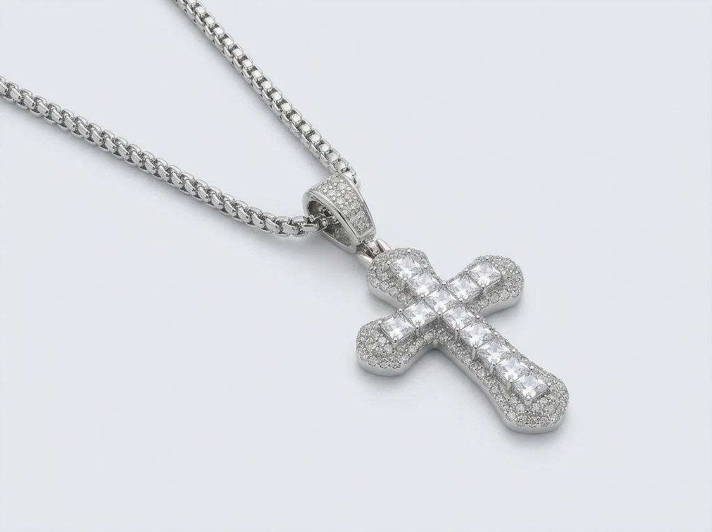 ICED CROSS CHAIN | WHITE