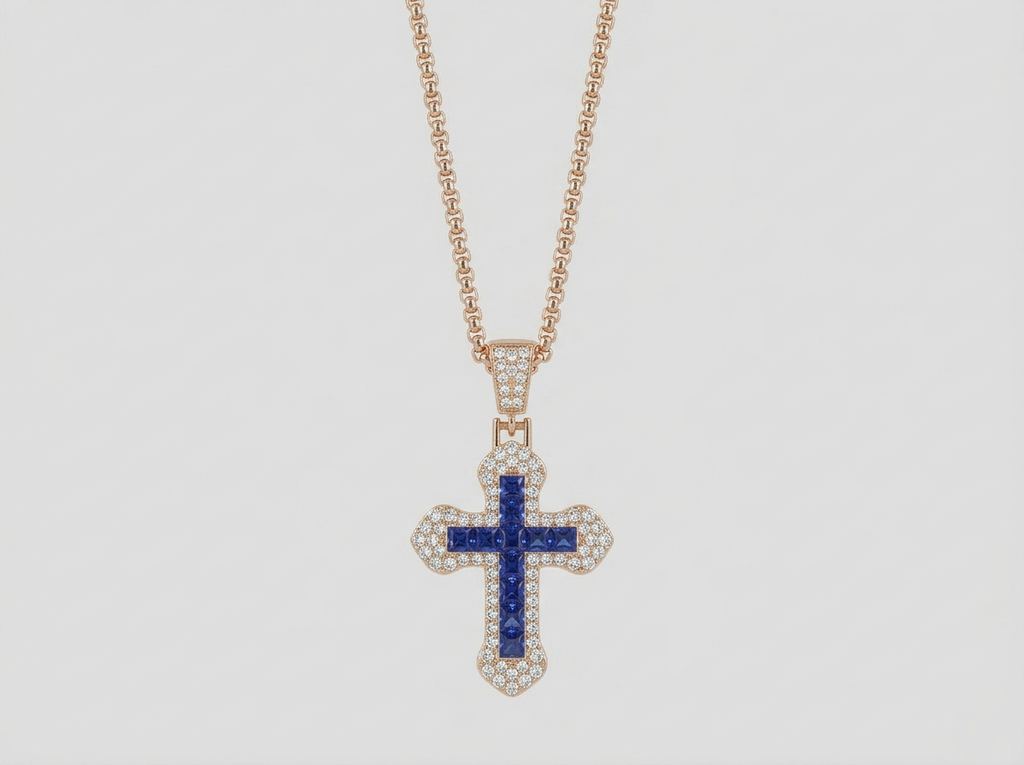 ICED GOLD CROSS CHAIN | BLUE
