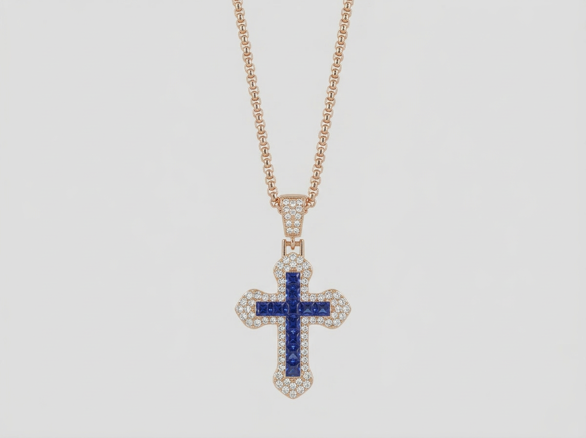 ICED GOLD CROSS CHAIN | BLUE