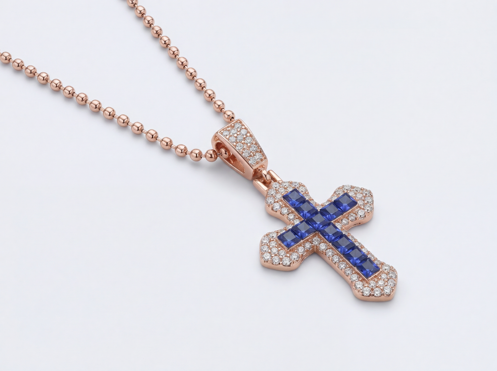ICED GOLD CROSS CHAIN | BLUE