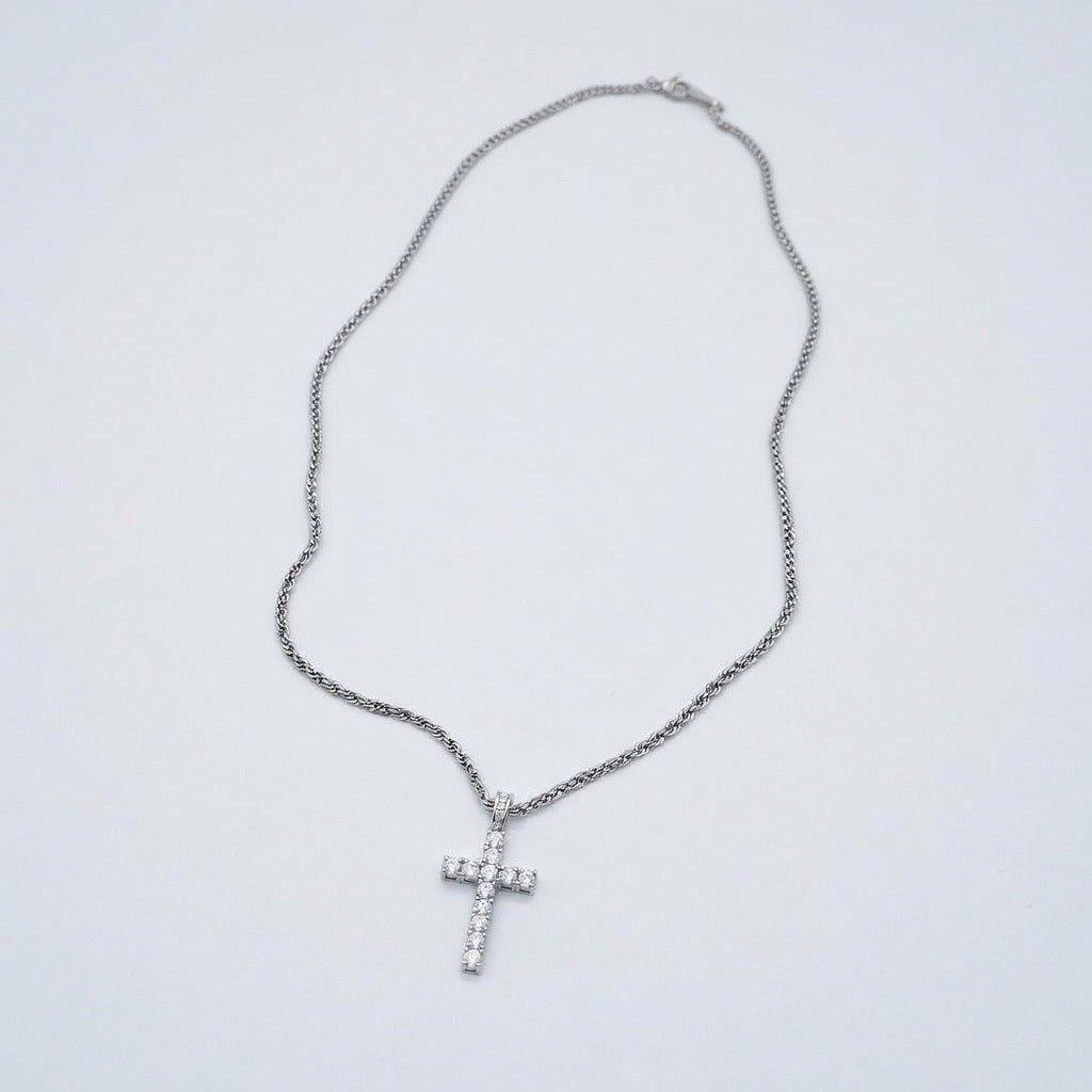 ICED STEEL CROSS CHAIN | SILVER