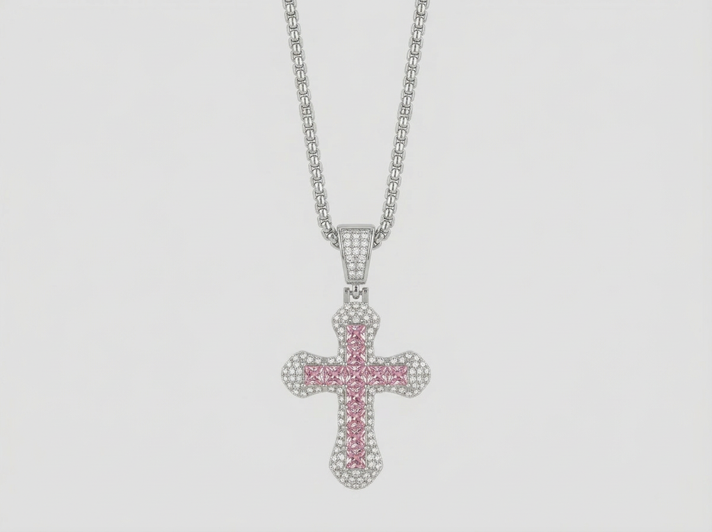 ICED CROSS CHAIN | PINK