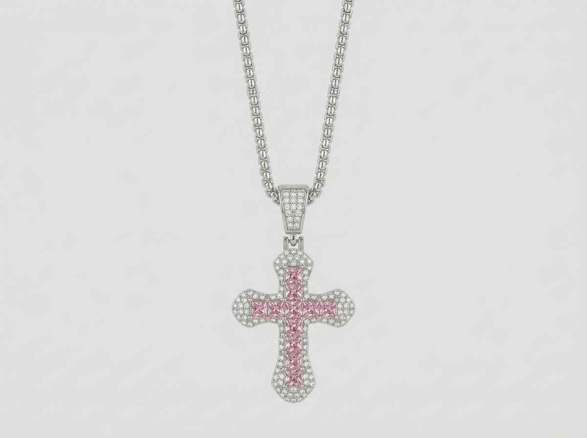 ICED CROSS CHAIN | PINK