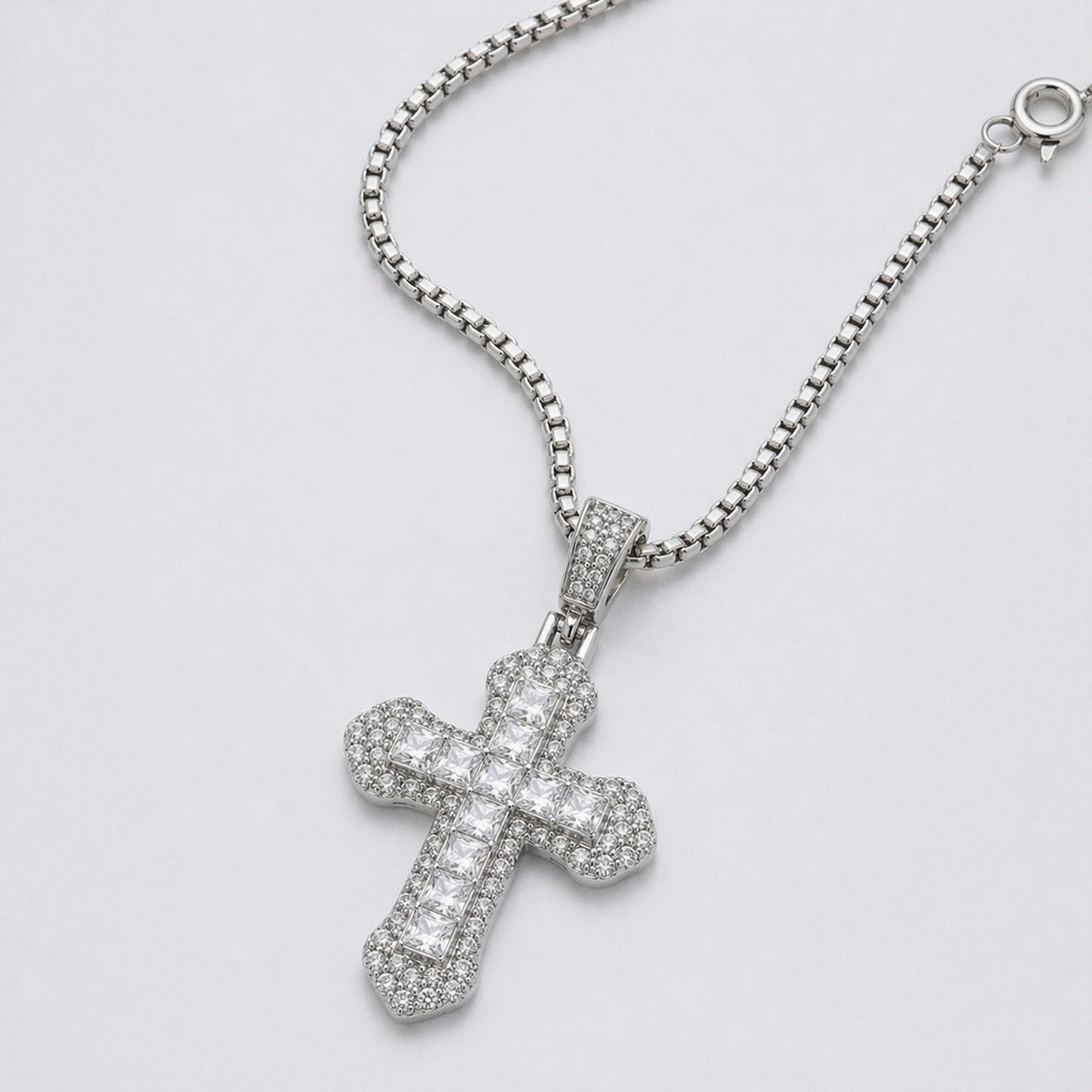 ICED CROSS CHAIN | WHITE
