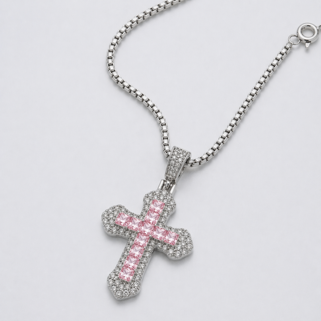ICED CROSS CHAIN | PINK