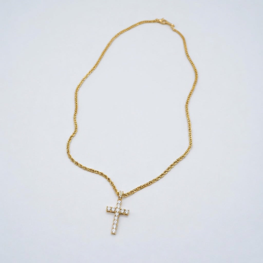 ICED STEEL CROSS CHAIN | GOLD