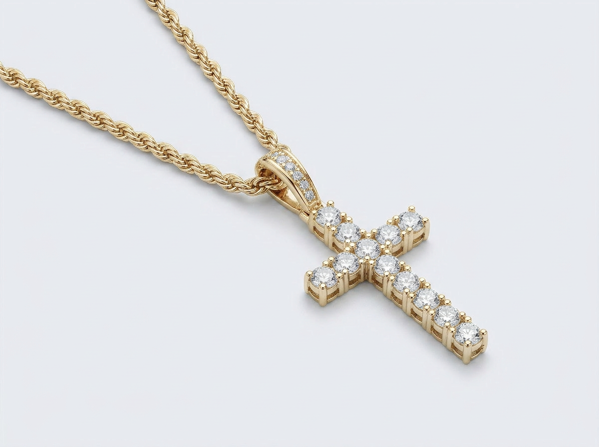 ICED STEEL CROSS CHAIN | GOLD