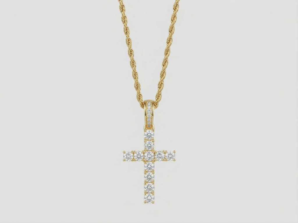 ICED STEEL CROSS CHAIN | GOLD