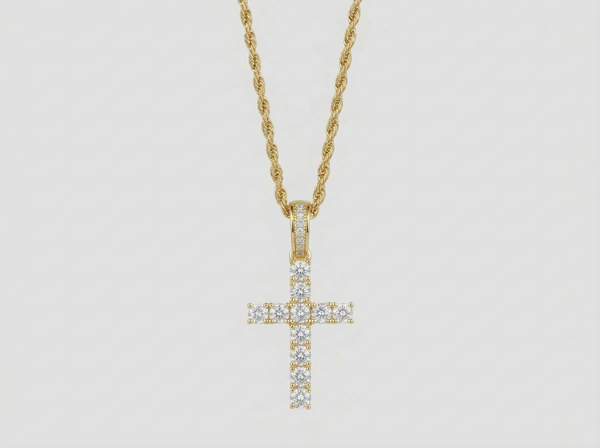 ICED STEEL CROSS CHAIN | GOLD