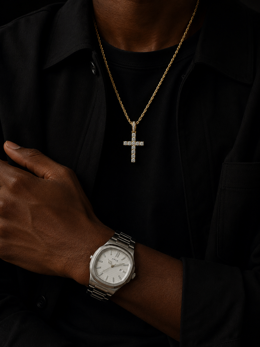 ICED STEEL CROSS CHAIN | GOLD