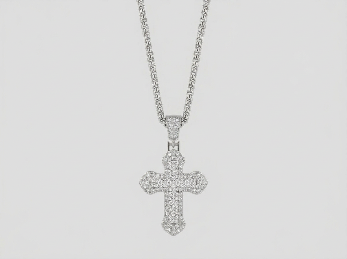 ICED CROSS CHAIN | WHITE