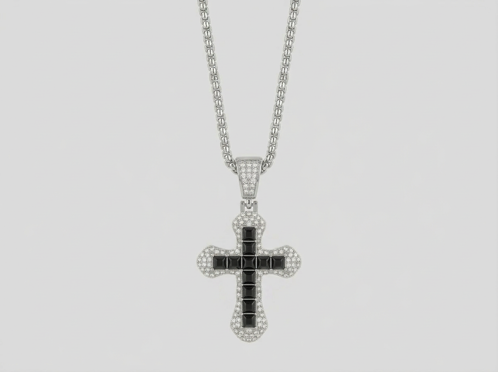 ICED CROSS CHAIN | BLACK