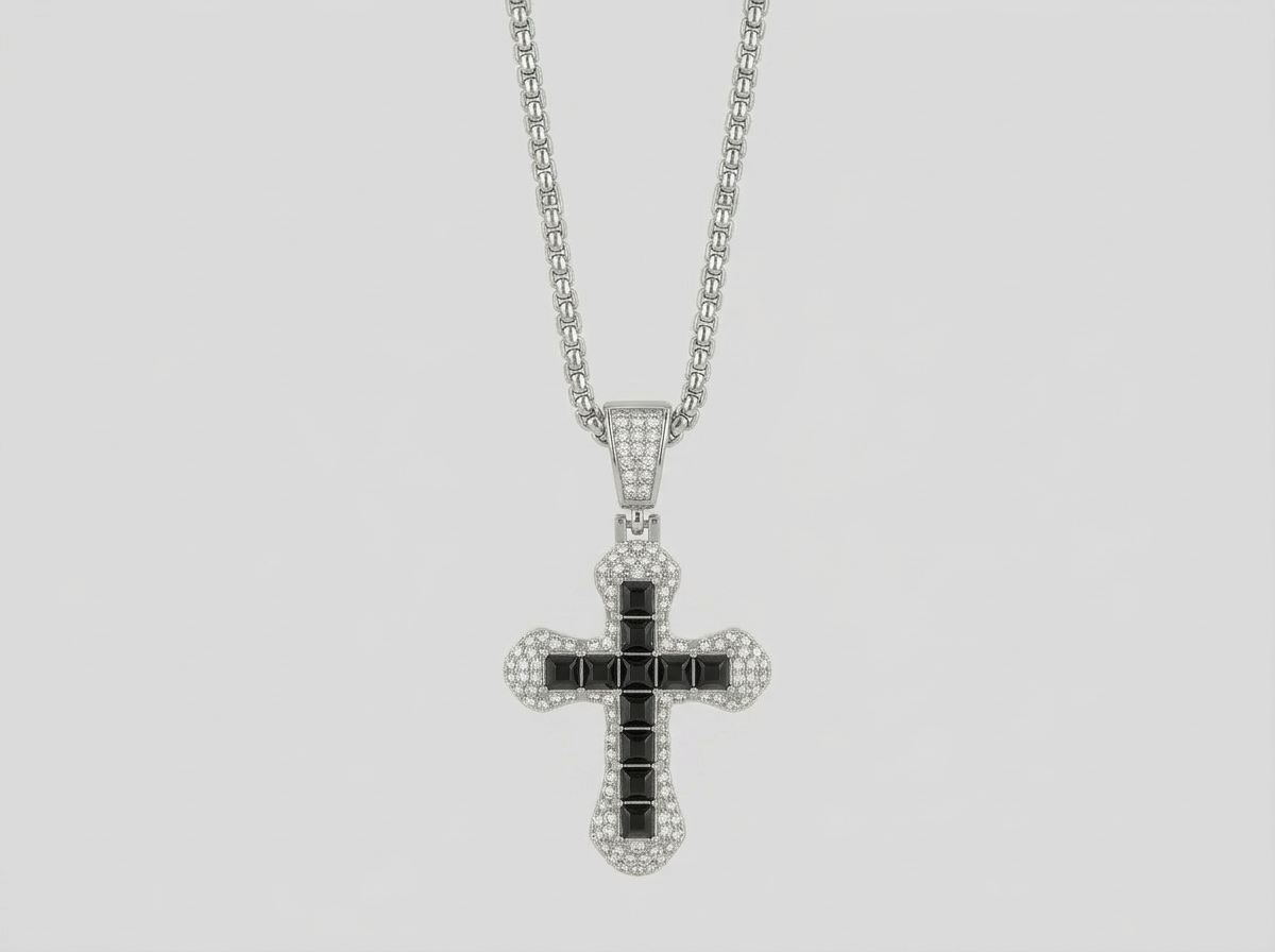 ICED CROSS CHAIN | BLACK